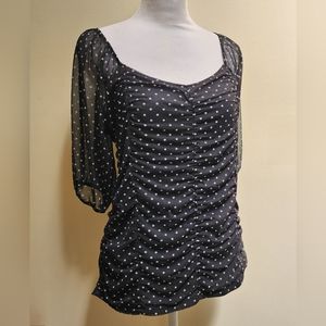 NEW Black and White Polka-dot Ruched Summer Top Size XL